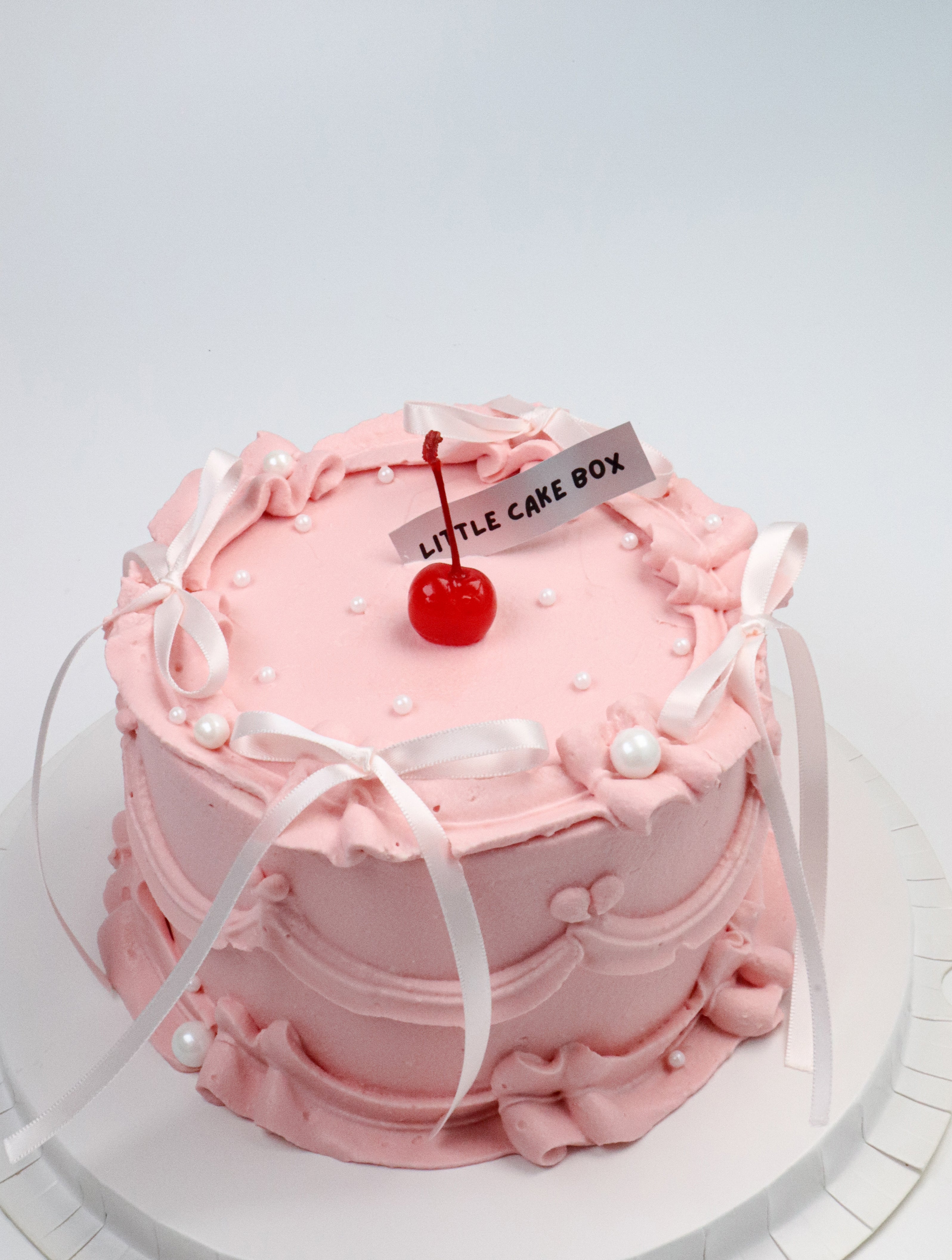 Baby Pink Ballet Bow Vintage Ribbon Cake