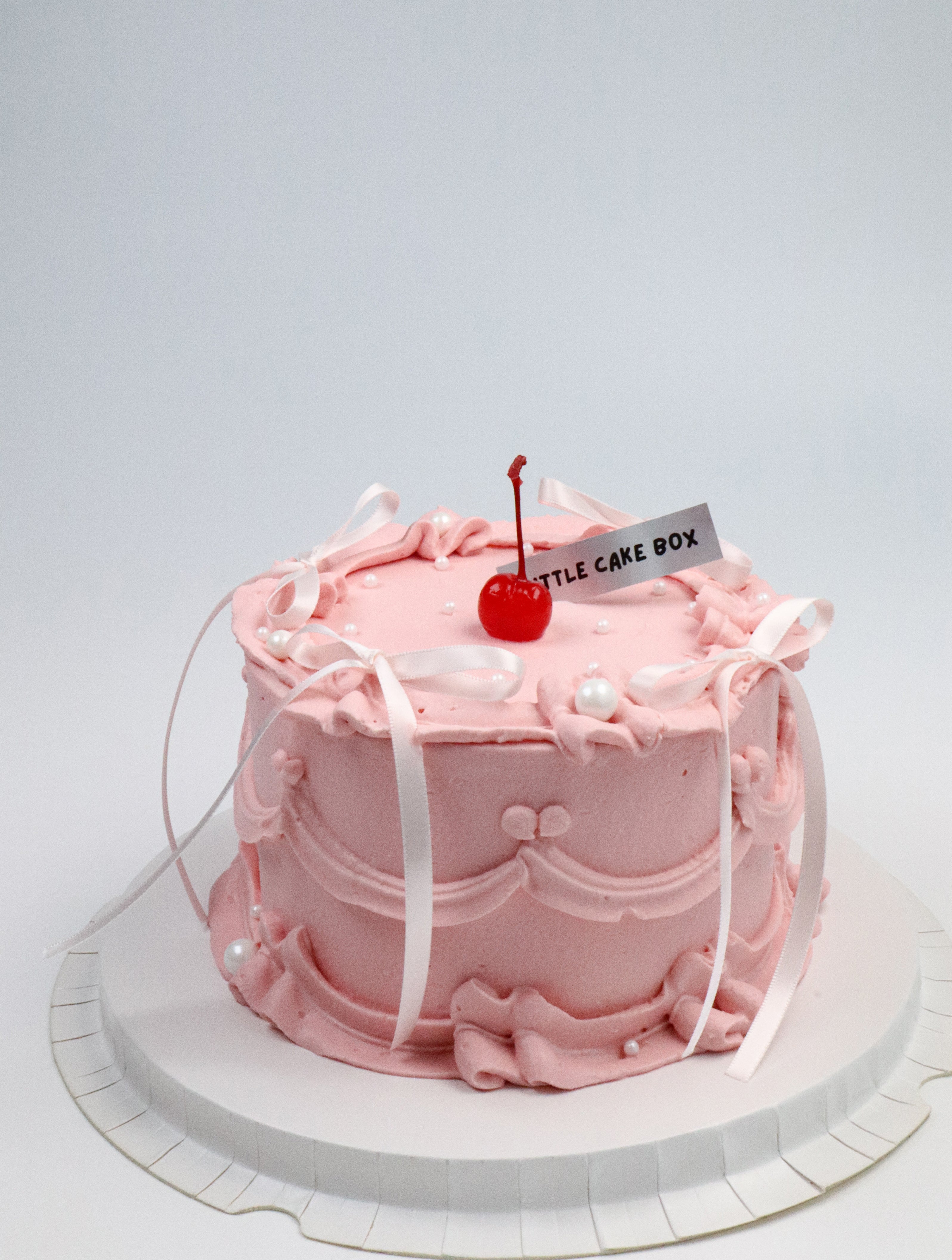 Baby Pink Ballet Bow Vintage Ribbon Cake