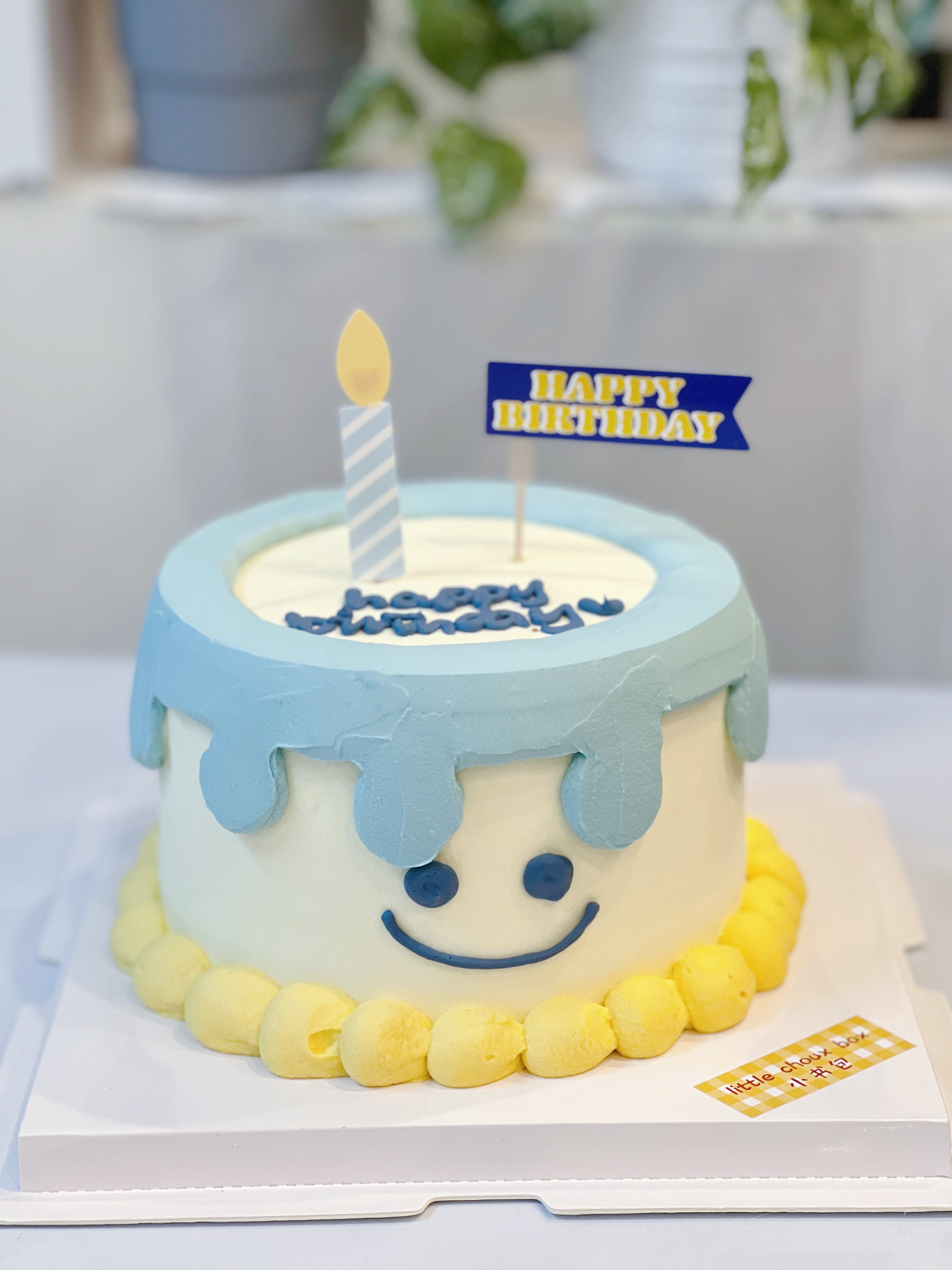 Blue Yellow Smiley Cake