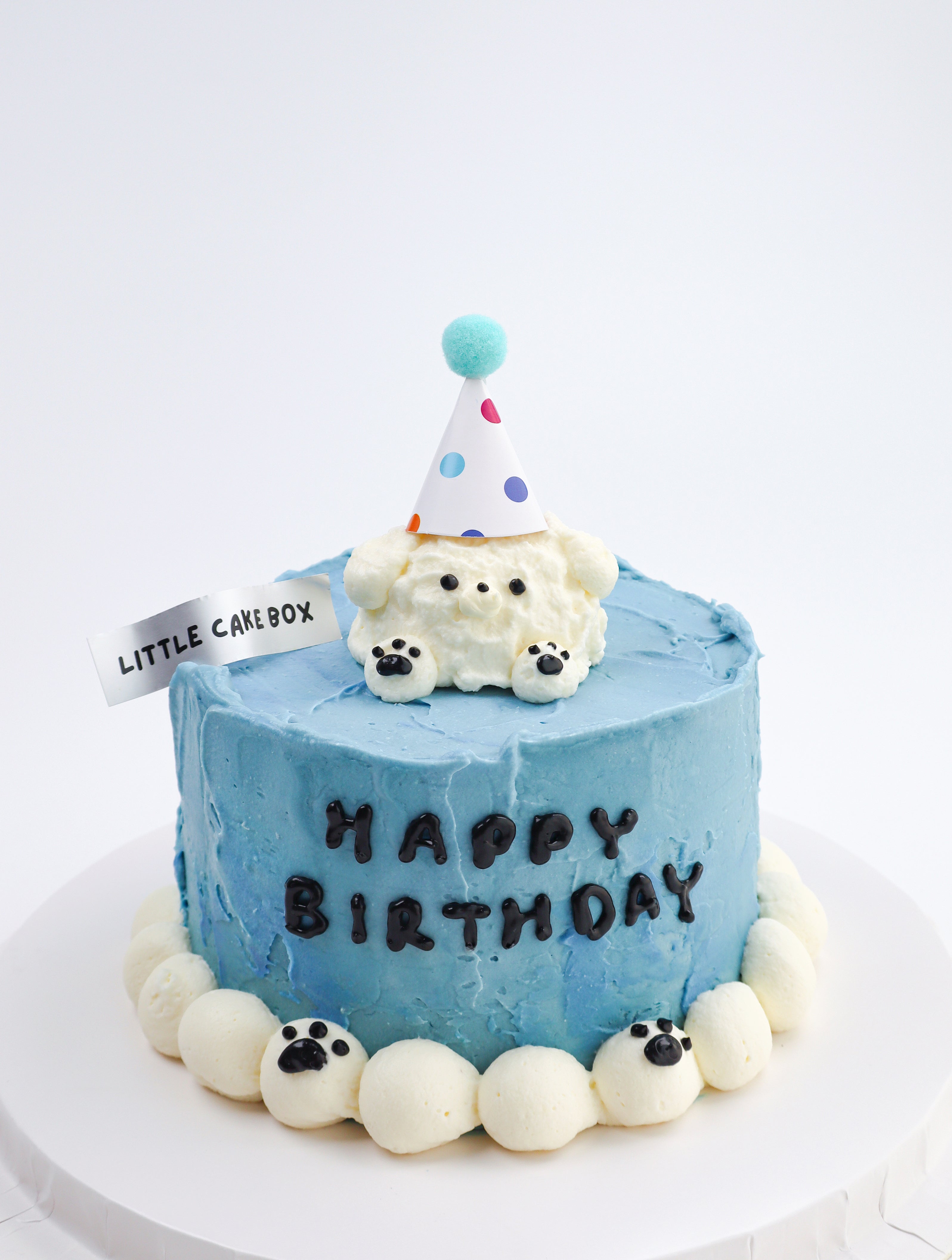 Blue White Puppy Cake