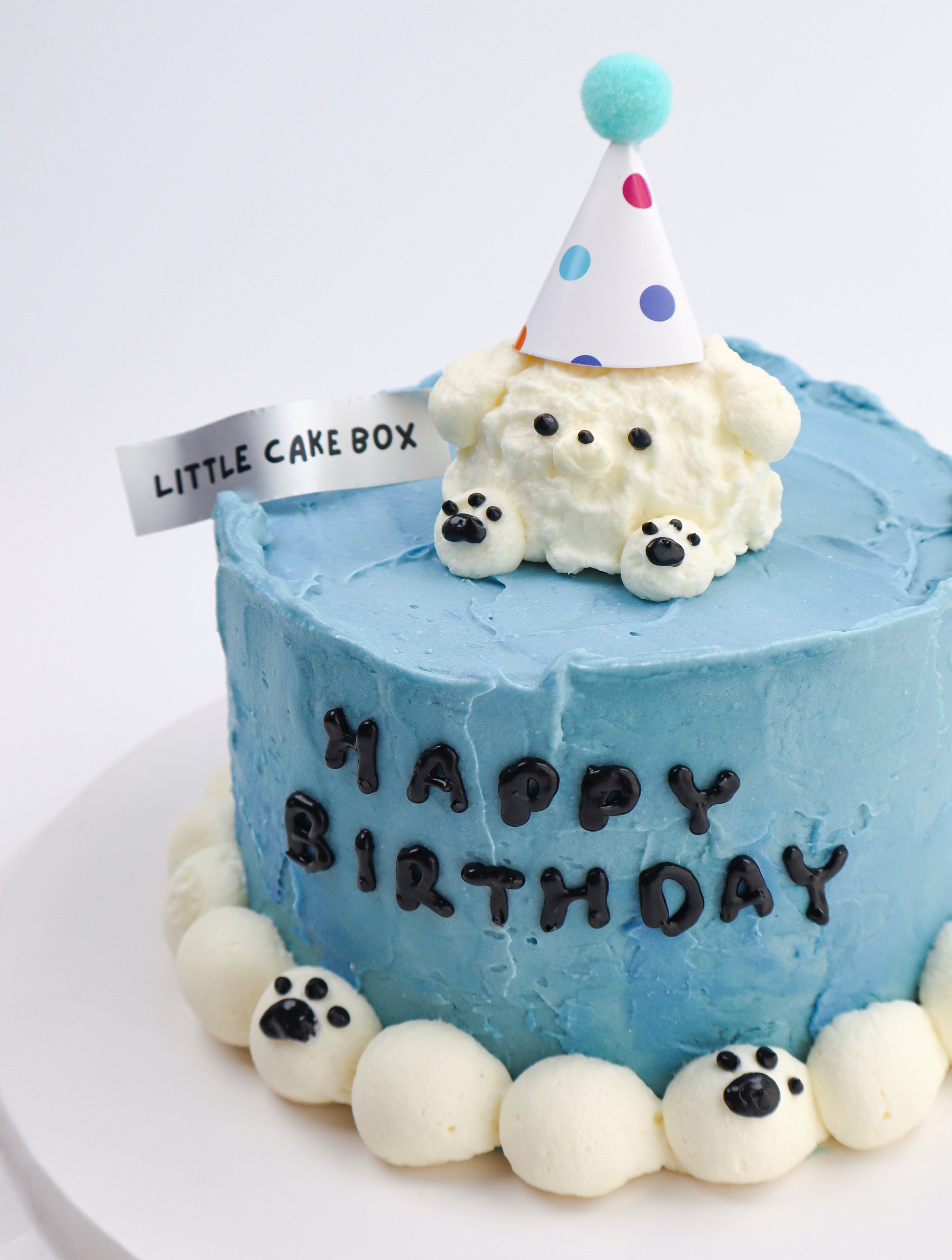 Blue White Puppy Cake