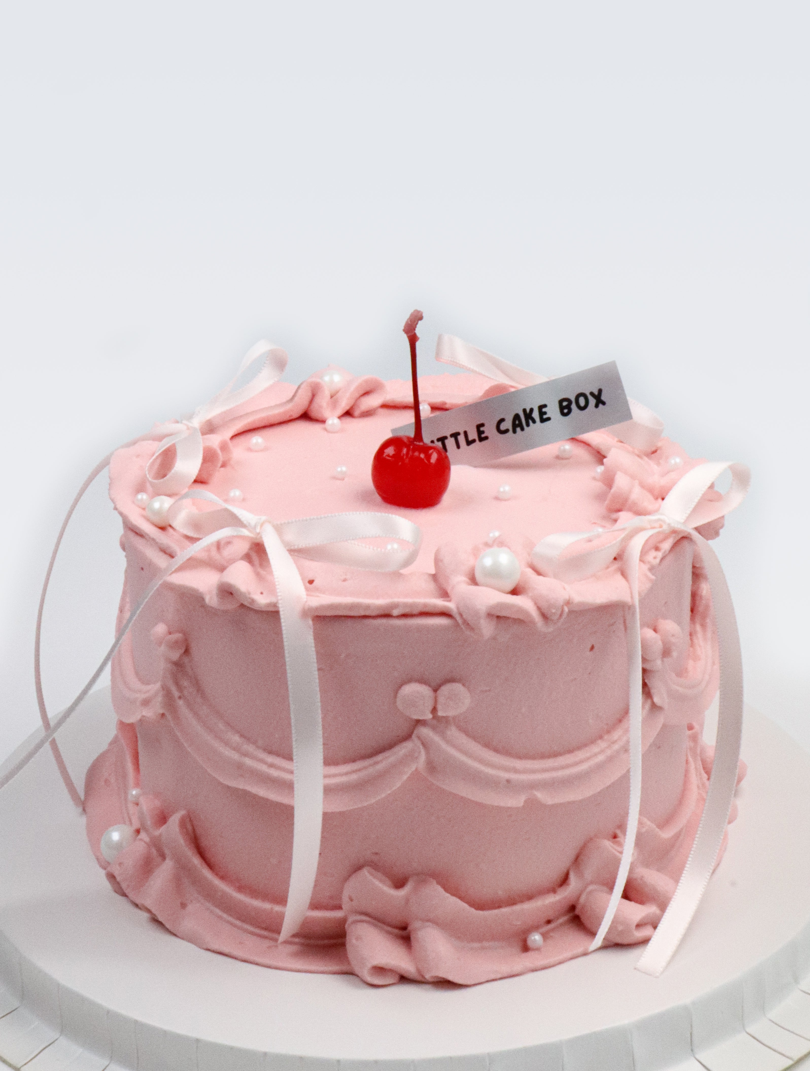 Baby Pink Ballet Bow Vintage Ribbon Cake